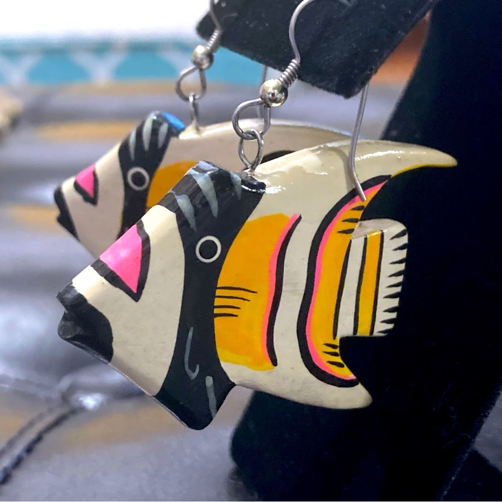 Handpainted wooden fish earrings